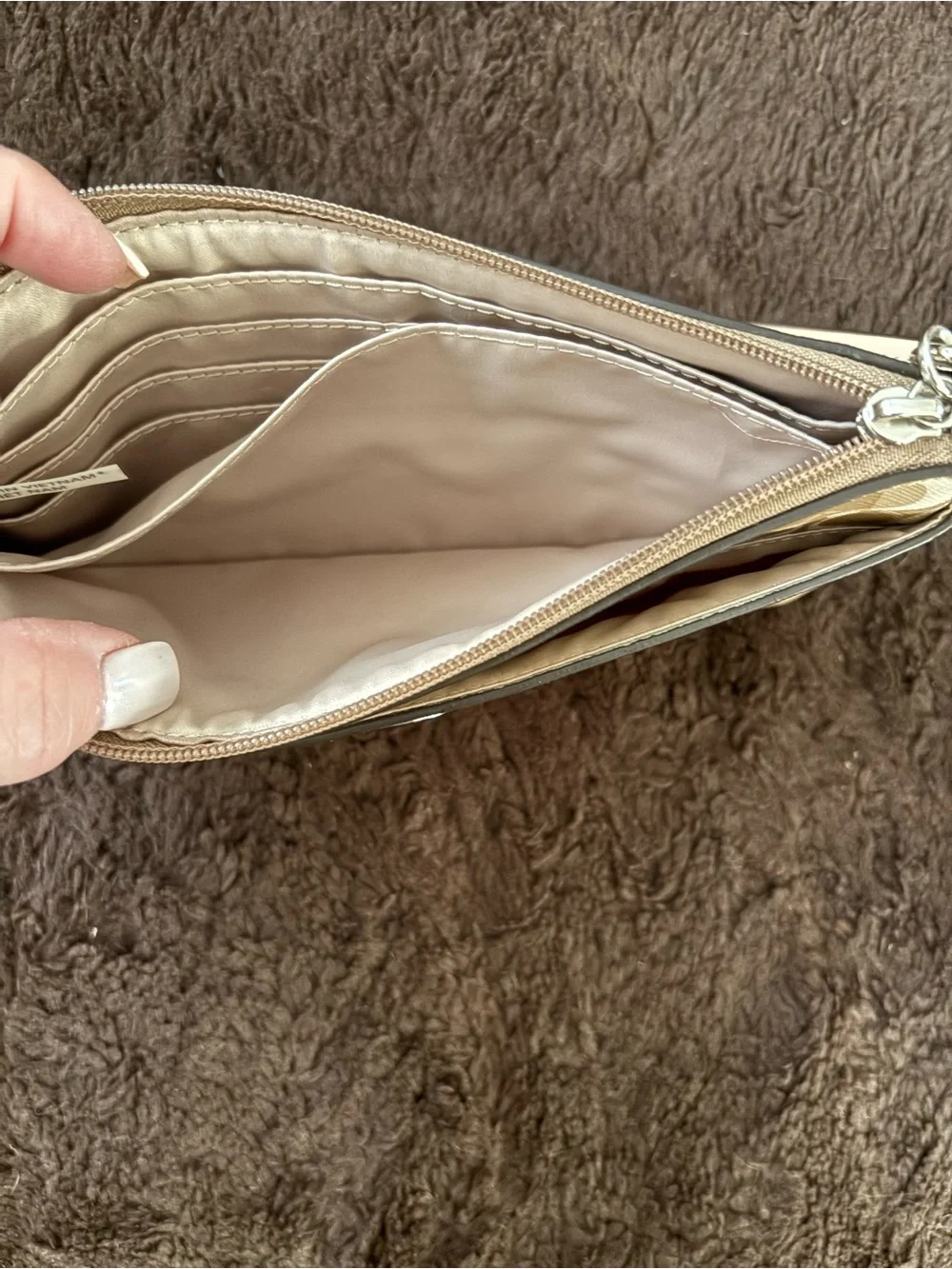 Coach Signature Leather Wristlet Clutch in Beige